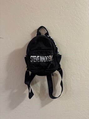 Steve Madden Black Mini Backpack with Logo Front Pocket